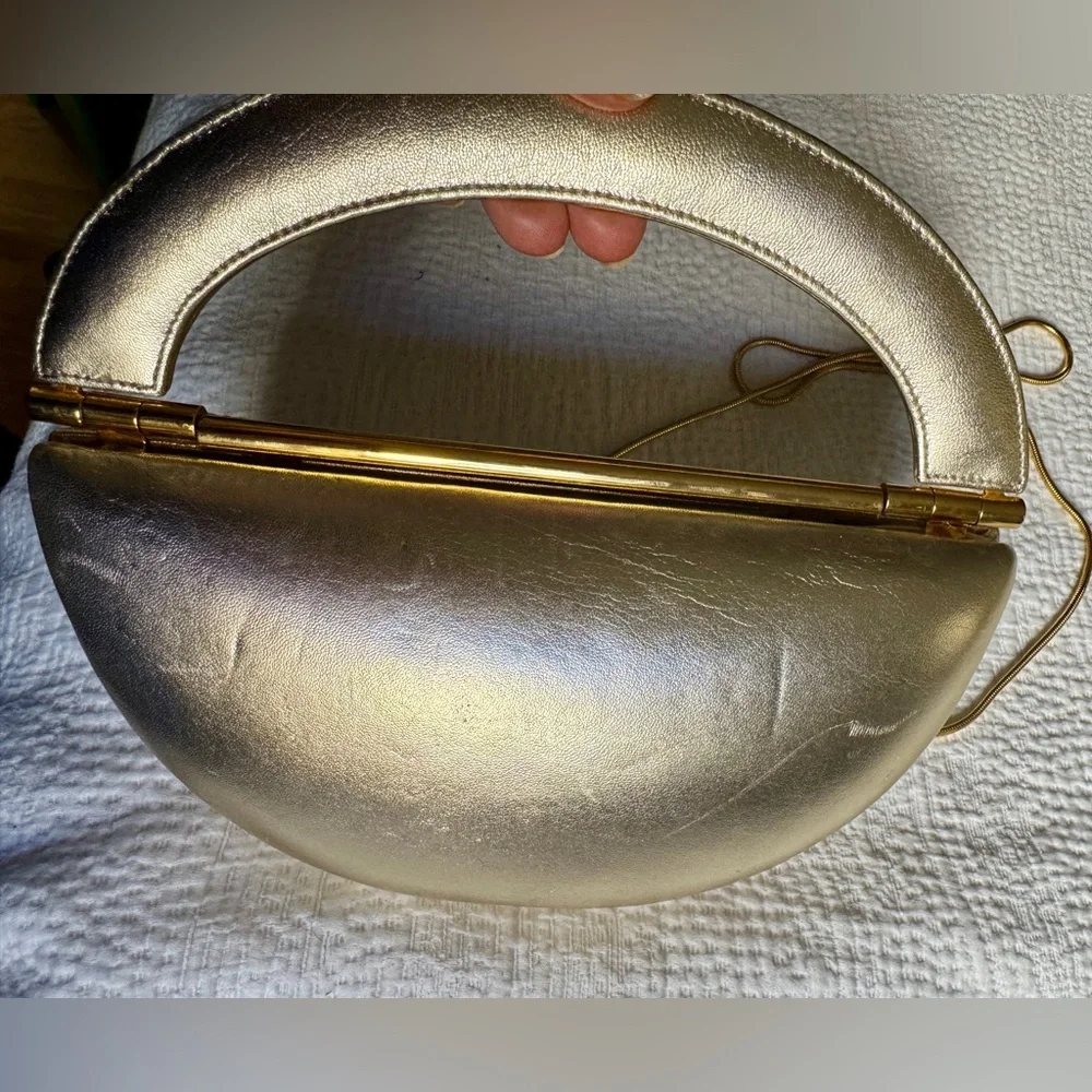 Vintage Stuart Weitzman leather framed Gold Women's Handbag purse - Picture 7 of 11